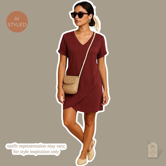 Anthropologie Dolan Burgundy Cupro V-Neck Tunic Dress | XSP Minimalist Layer - Picture 1 of 4